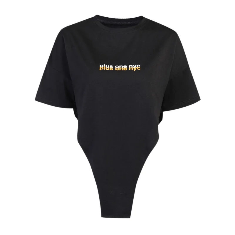 

Beyouare Casual letter Print Women's T Shirt O-Neck Short Sleeve Asymmetrical Loose Crop Top 2021 Summer Sexy Gothic Streetwear