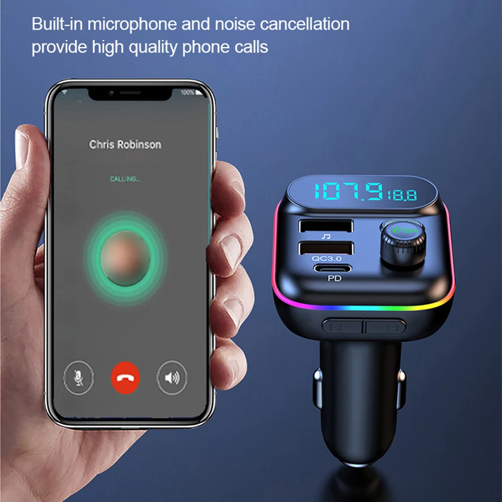 Автомобильный FM-передатчик Bluetooth 5 0 PD 20 Вт Type-C 2 порта USB3.0 зарядное устройство для