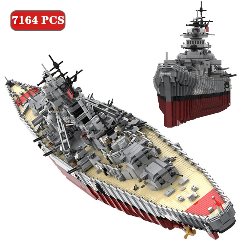 

Военная серия, 7164 шт., немецкий Бисмарк, линкор, крейсерская модель, строительные блоки World War2, военный корабль, детские игрушки «сделай сам», ...