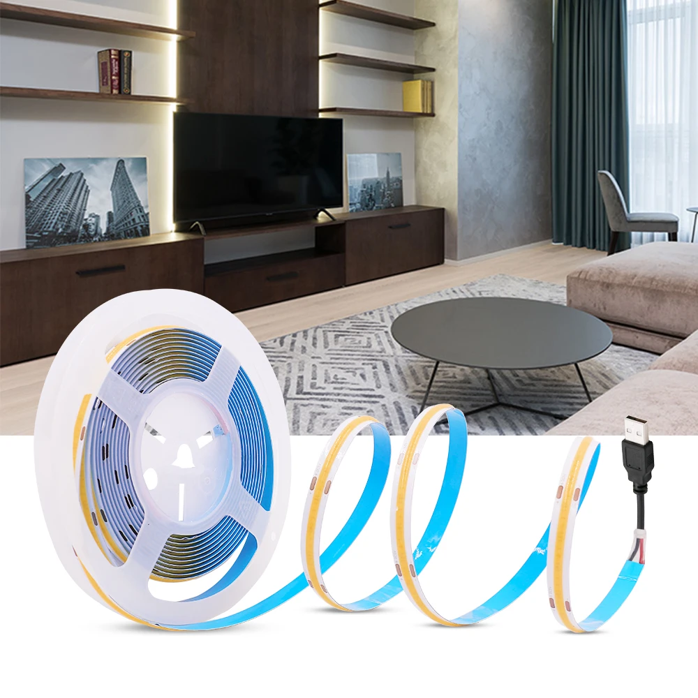 5V LED COB Strip Light USB Battery Powered 320LED/m High Density Linear Linghting Flexible Tape Strips White Blue Green Red DC5V | Лампы и