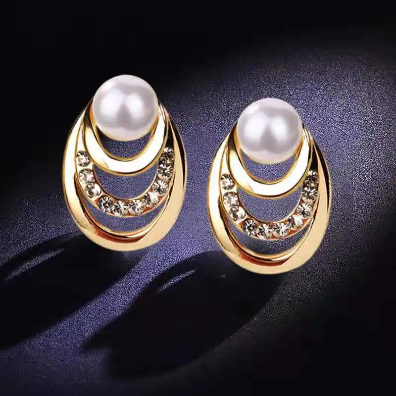 New jewelry versatile fashion elegant personalitythree-layer rhinestone colorprotecting earrings | Украшения и аксессуары