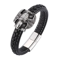 punk eagle bracelet men jewelry black leather bracelets stainless steel magnetic buckle bangles man gift bb0189