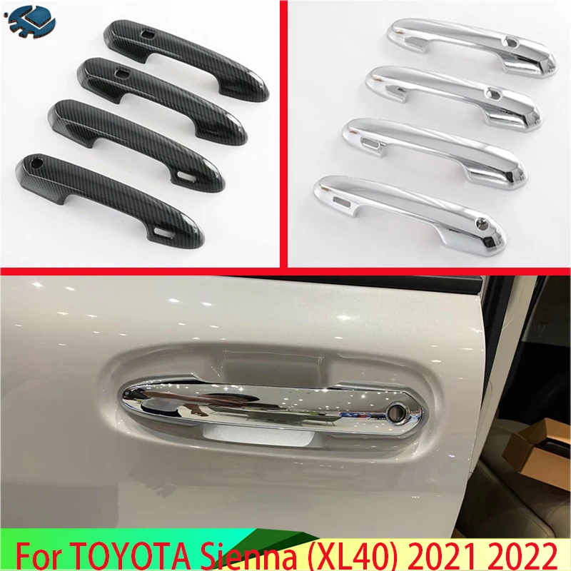 

For TOYOTA Sienna (XL40) 2021 2022 Car Accessories Carbon Fiber Style Door Handle Cover With Smart Key Hole Catch Cap Trim