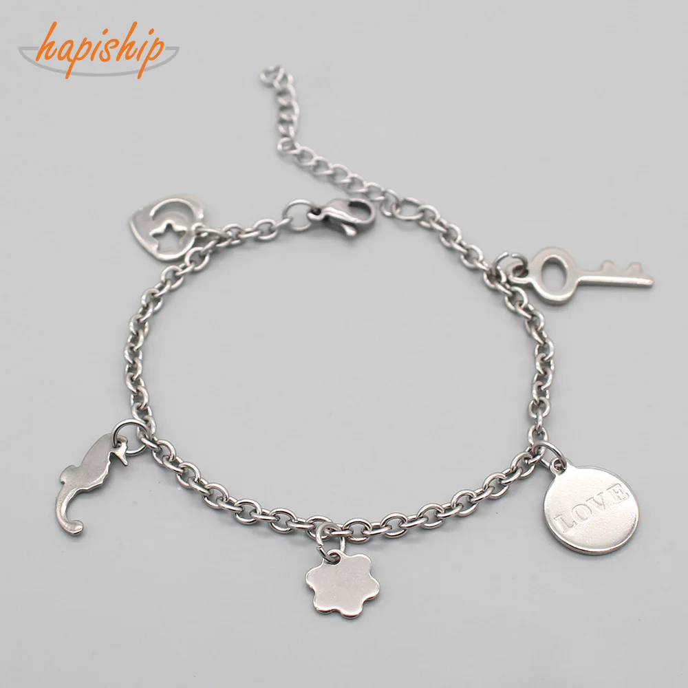 Hapiship Модные мужские женские нержавеющая сталь милая Сердце Цветок Любовь