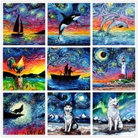 large 5d diy diamond painting abstract landscape starry sky full mosaic square round embroidery animal rhinestone needlework