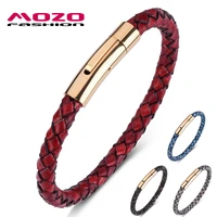 fashion new men charm bracelets red genuine leather rope mixed braided bracelet simple punk woman classic gold jewelry