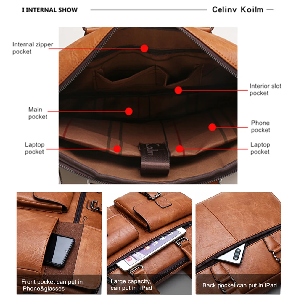 celinv koilm men business bag for 133 inch laptop briefcase bags set handbags high quality leather office bags totes male free global shipping