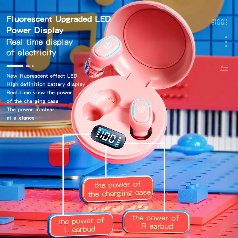 

TWS Bluetooth Earphones Wireless Headphones 5.0 LED Display Touch Control Earbuds Waterproof Noise Cancelling Headsets HD Call