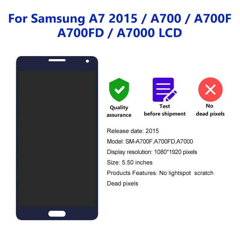 ЖК-дисплей 5 дюйма для Samsung Galaxy A700 A7 2015 A700F A700FD A7000 сенсорный экран A700H A700S LCD |