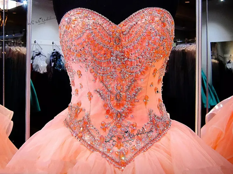Vestidos de 15 Anos бальное платье из пышной органзы Бальные платья кристаллы дебютантное платье Коралловое Дешевое бальное платье