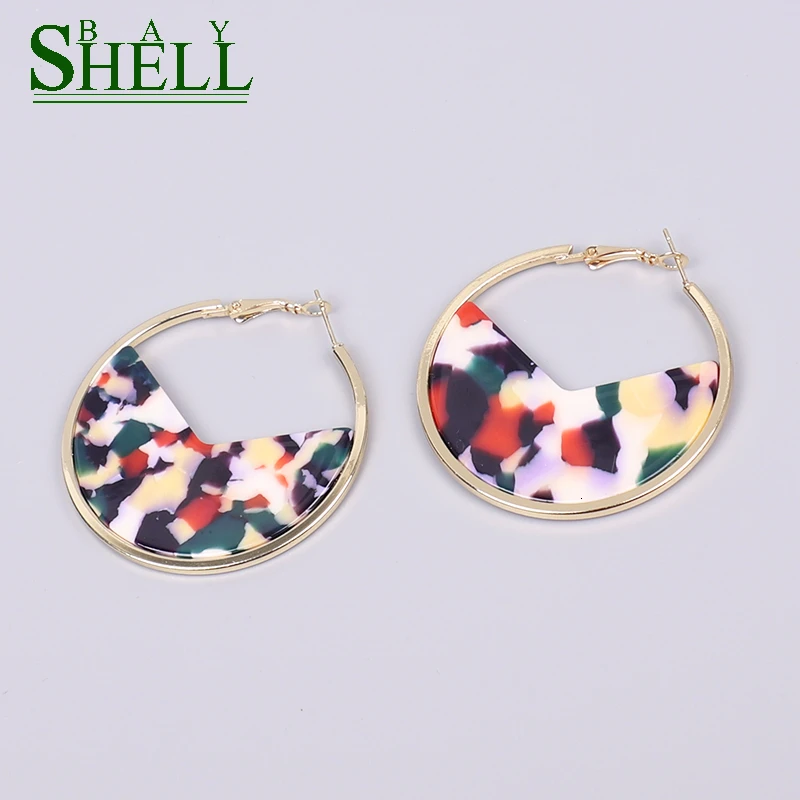 Shell Bay Za Colorful acrylic Resin Drop Earrings Women Fashion Round Circle Hoops Alloy girls Party Jewelry Brincos | Украшения и