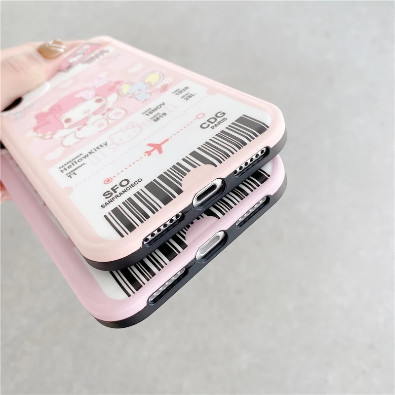 

Pink Cute Kitties Cat Hellos Cartoon Rabbit Phone Case for IPhone 12Pro MAX 11 7 8Plus X XR XS Air Ticket Protection Phone Cover