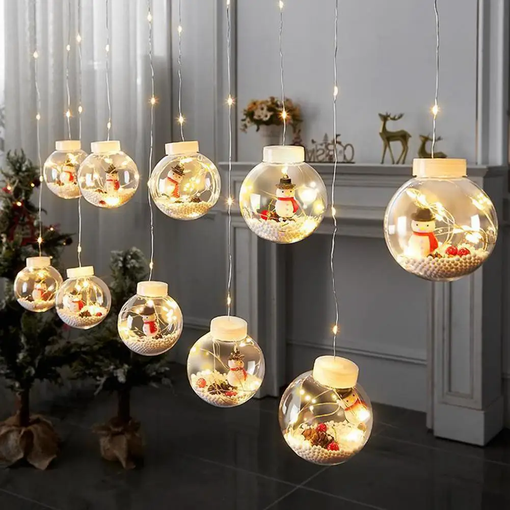 

Xmas DIY Christmas Ball Snowman LED Curtain Light String Christmas Tree Decoration For Home Party New Year Gifts Navidad Decor