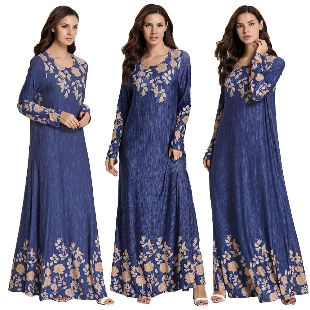 Модное женское цветочное длинное платье с принтом мусульманский ислам