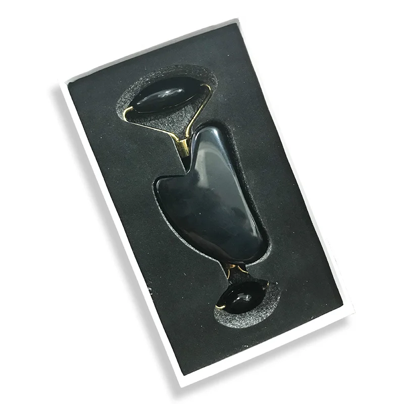 Натуральный черный обсидиановый ролик с двойной головкой Нефритовый массажный