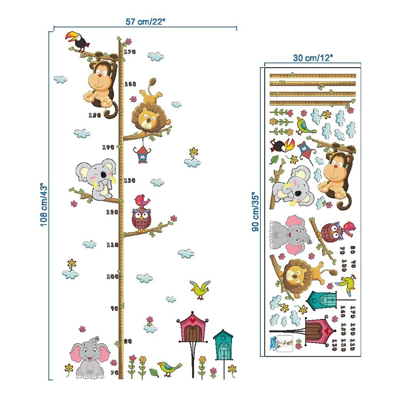 Наклейка на стену с изображением животных слона обезьяны дерева | Дом и сад