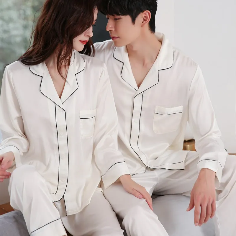

Sleepwear Satin Pajamas 2PCS Pj's Sleep Sets Women Outfits Nightwear With Long Sleeve Button-Down Pyjamas Lounge Home Wear