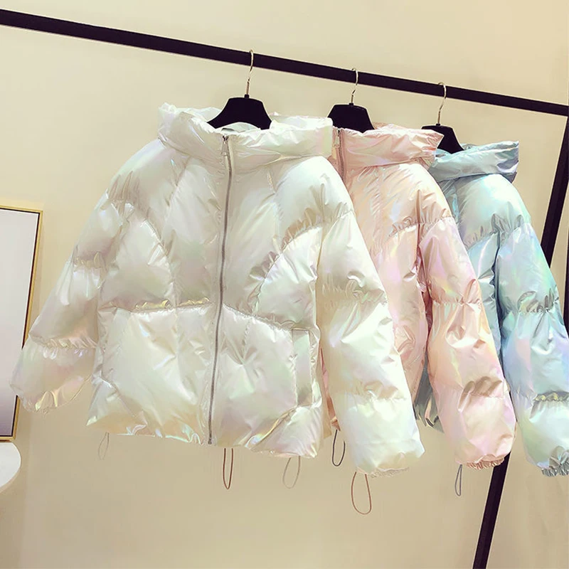 

Colorful Bright Face All-Match Down Cotton Jacket Winter Hooded Short Jacket Fashion Padded Jacket Trend Design Bread Jacket