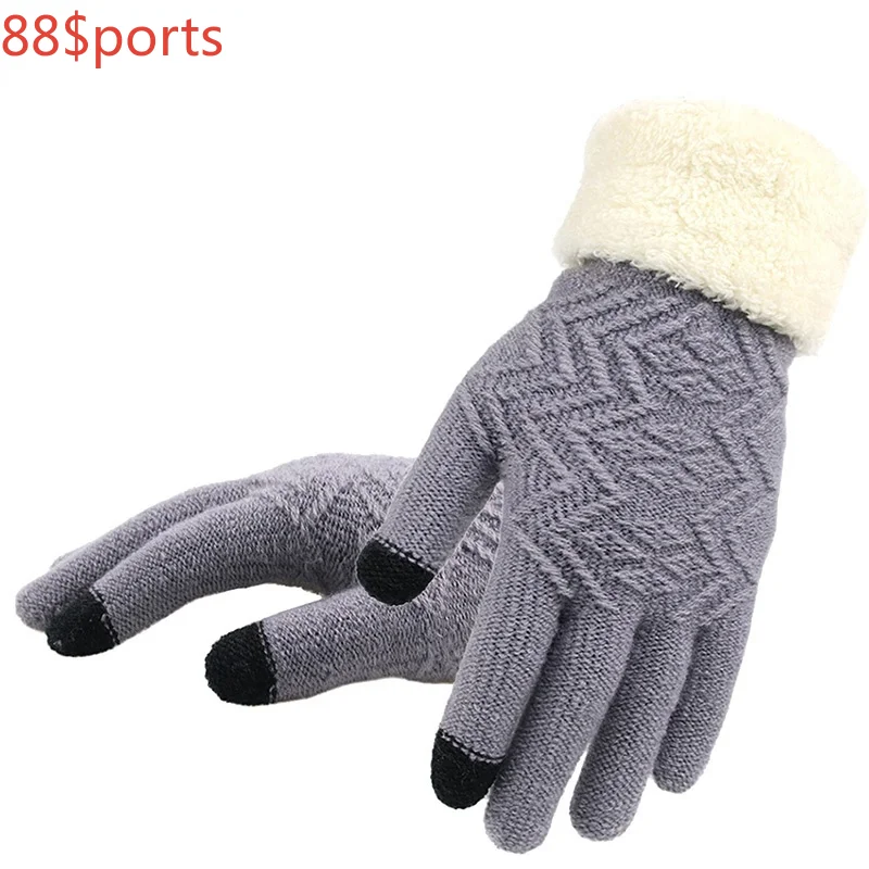 

New Winter Women Knitted Gloves Touch Screen Female Gloves Knitted Thicken Warm Full Finger Soft Stretch Knit Mittens Ladies