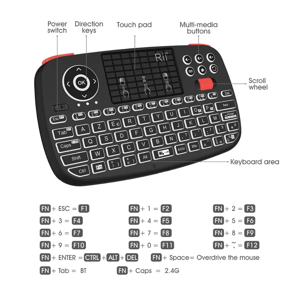 Rii RT726(i4) мини Bluetooth клавиатура русская французская английская испанская 2 4 ГГц
