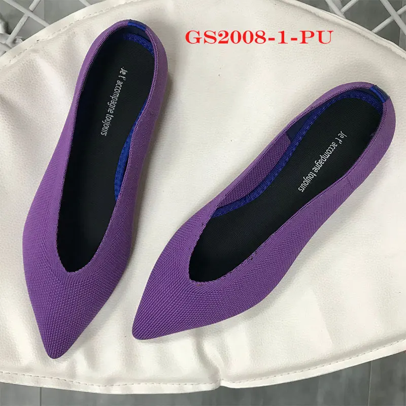 2008-1-PU Flats Genshuo/Женская обувь на плоской подошве; Zapatos de Mujer; женские балетки на плоской подошве; слипоны с острым носком; женская повседневная обувь; мягкие лоферы - Цвет: 2008-1-PU Flats