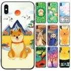 Чехол для iPhone 11 Pro Max XR Xs 5 5s 6 6s 7 8 Plus SE SE2 2020 милый чехол из ТПУ с изображением собаки Сиба-ину льва кролика акварели черный чехол