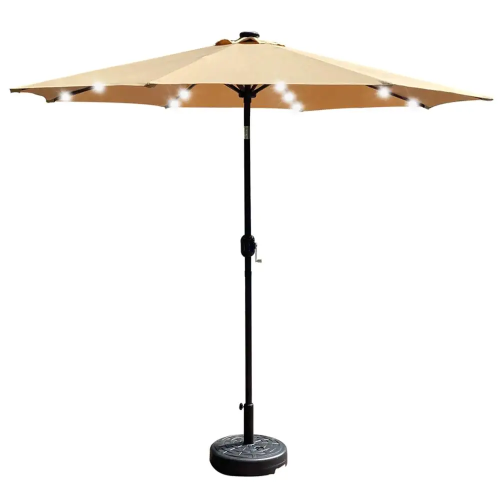 

9Ft Patio Umbrella Outdoor Solar Powered Aluminum Polyester 32 LED Lighted with Tilt and Crank for Garden Deck Backyard Pool