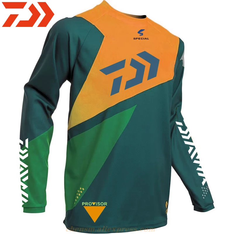 

2021 Men Daiwa Sports Fishing Clothing Outdoor Mesh Breathable Hooded Jersey Cycling Clothes Dawa Ice Silk Cool Fishing Shirts