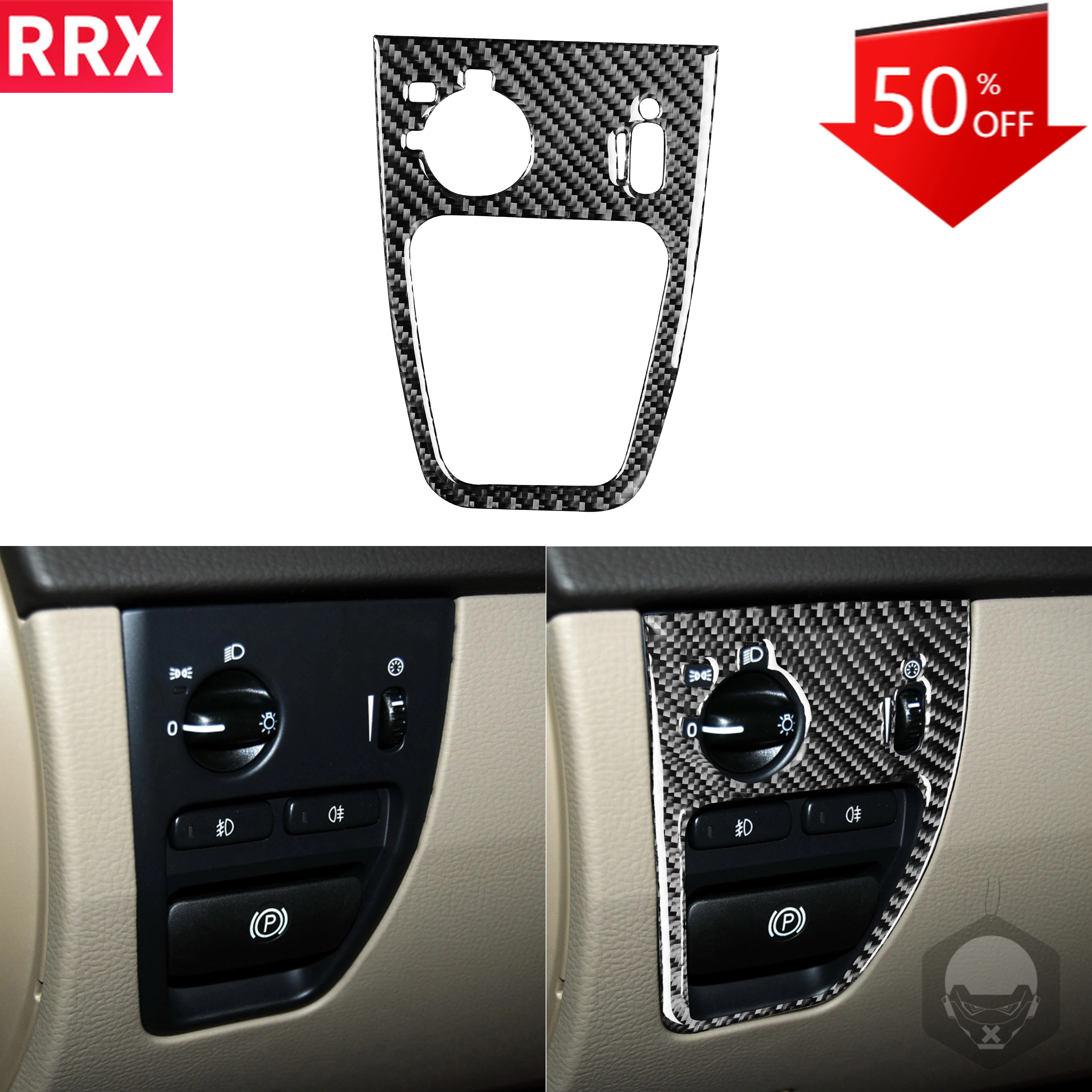 

RRX For Volvo XC90 2003-2014 Carbon Fiber Stickers Headlight Switch Button Panel Cover Trim Interiors Car Accessories Black
