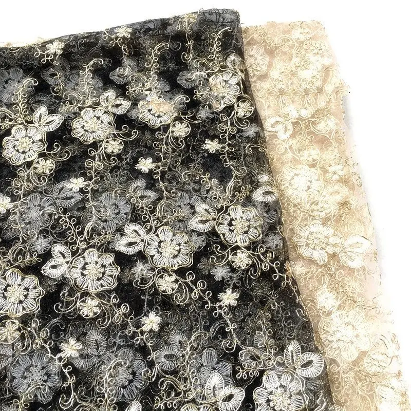 GLace 1Y/лот чёрное золотое кружево с вышивкой косточек на сетчатой ткани для свадебного платья и высококачественных аксессуаров одежды TX1202.