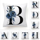 Цветочный чехол для Подушка с алфавитом 45x45, наволочка с синими цветами, Декоративные диванные подушки, Наволочки для домашнего декора