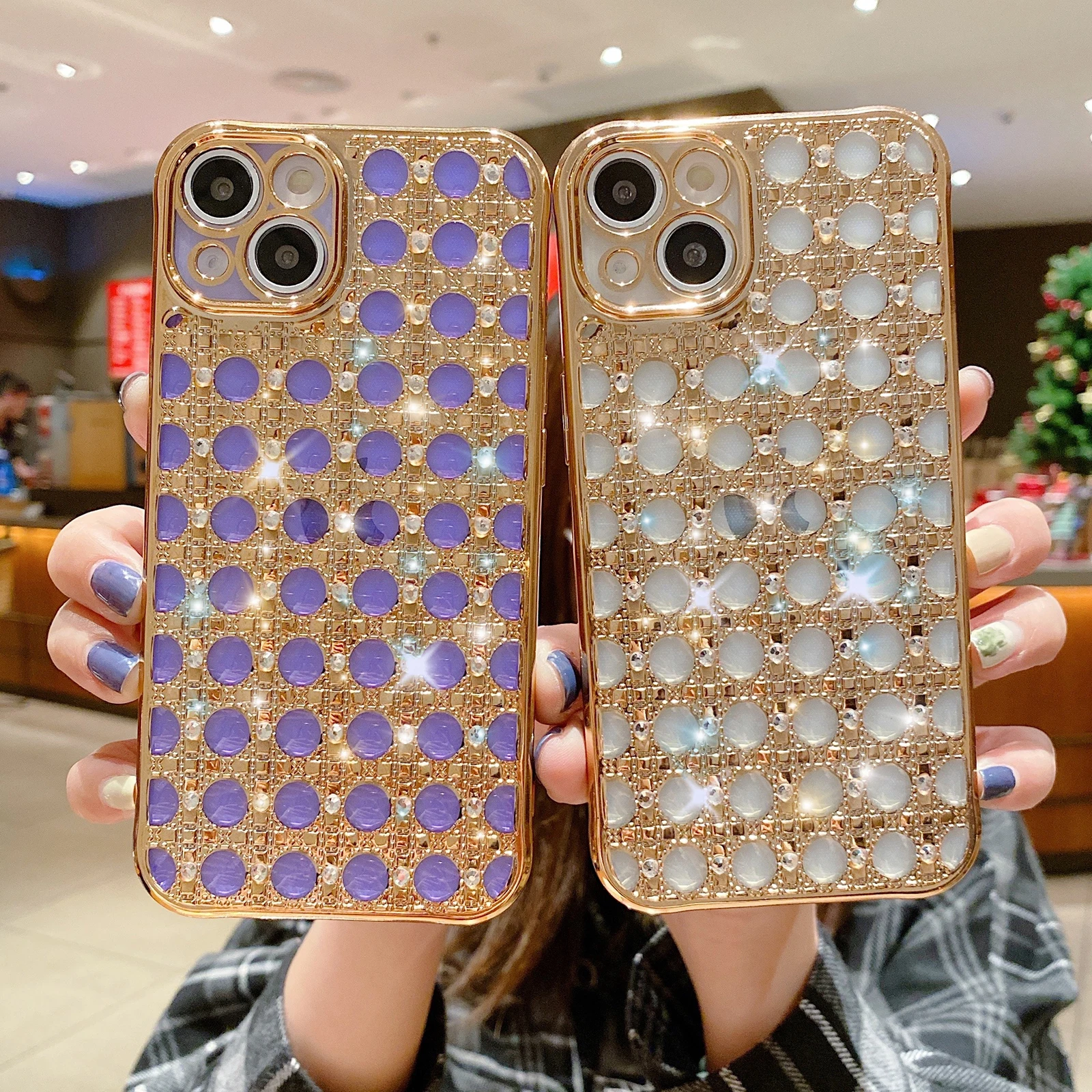 

Luxury Glitter 6D Plating Bling Rhinestone Phone Case For iPhone 13 Pro Max 11 12 Pro Max XR XS Max 7 8 Plus X Soft Bumper Cover
