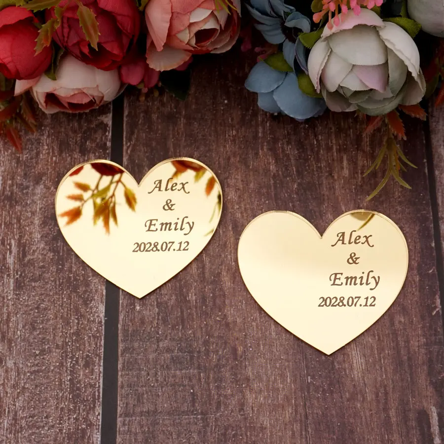30 шт. 6 см Акриловые зеркальные маленькие сердца на заказ свадебное имя Дата
