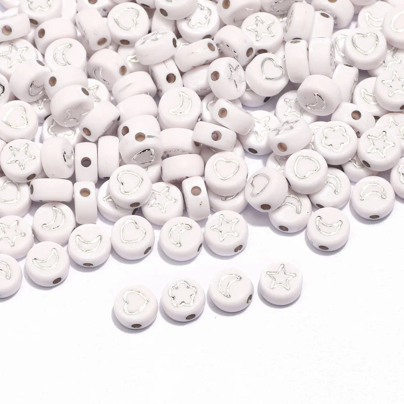 

4x7 мм круглые Смешанные акриловые бусины звезды/Луны белые буквы разделители бусины для изготовления ювелирных изделий «сделай сам» Аксесс...