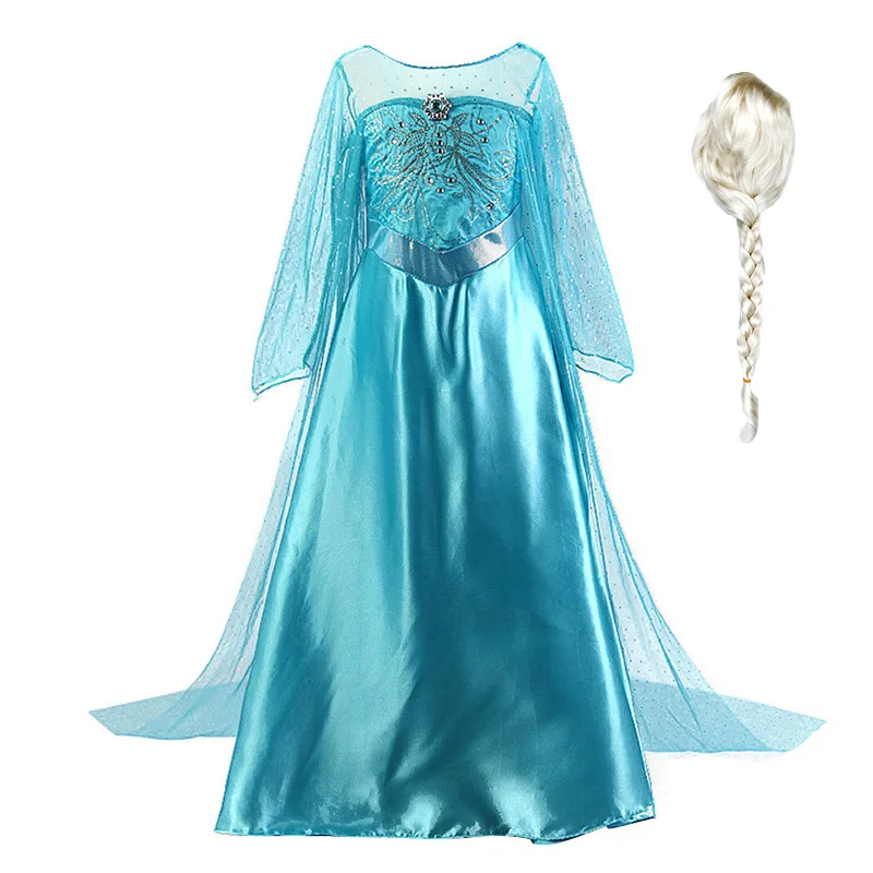 Dress and W01 Комплект для девочек с принтом Эльзы, с изображением принцессы Эльзы детское платье принцессы для детей с украшением в виде кристаллов платье плащ Одежда для детей Снежная королева 2 Рождество День рождения Косплэй костюм - Цвет: Dress and W01