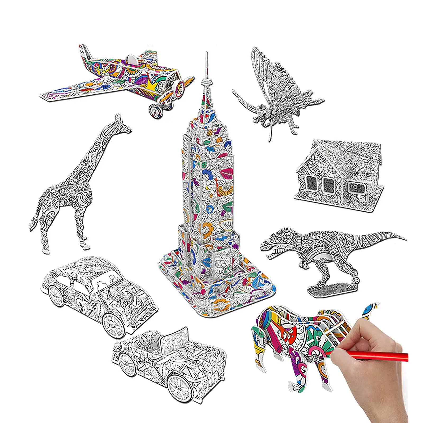 

Творческая 3D головоломка с граффити, картина, бумага, пустая раскраска, животные, набор моделей «сделай сам», развивающие игрушки, подарок д...