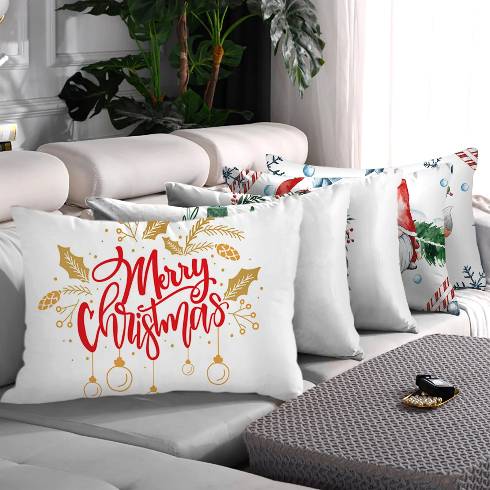 

2022 Merry Christmas Pillow Case For Home Sofa Window Seat Decorative Throw Pillows Covers Xmas Rectangle Cushion Cover 30*50cm