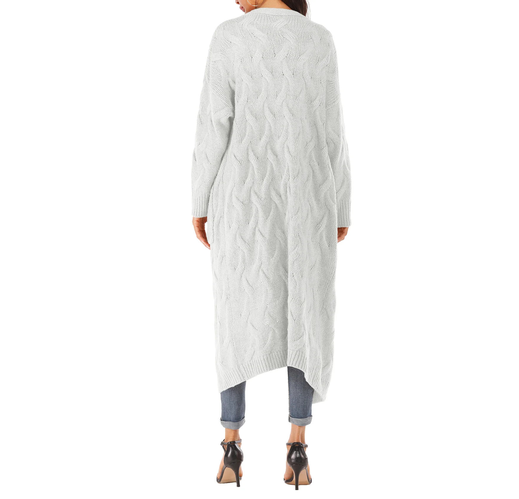 

Rabbit Fur & Polyester Sweater Coat mid-long style loose sweater with pocket autumn women cloth solid cardigan sweater