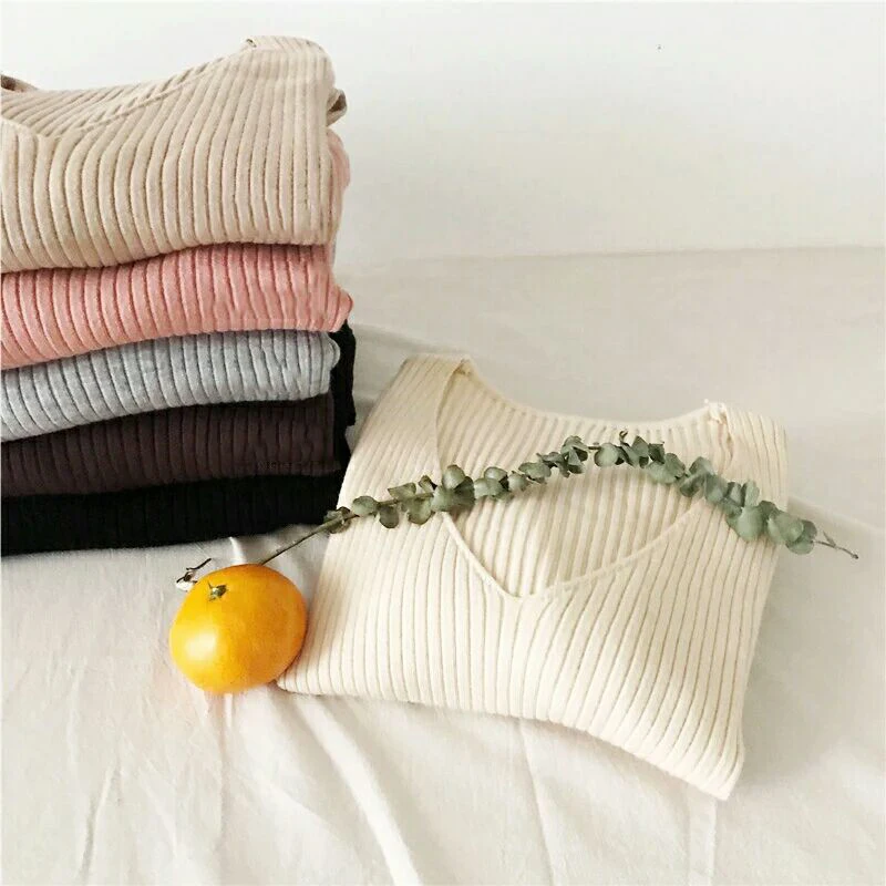 Женский вязаный свитер 2019 хлопок Повседневный длинный рукав v-образный вырез