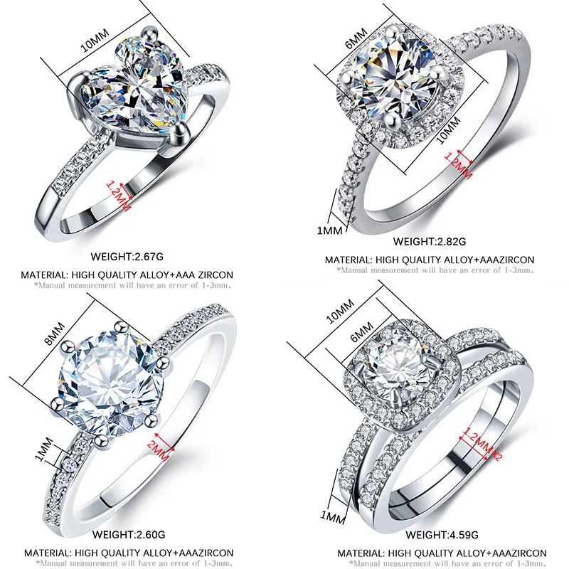 

Fashion Luxury Crystal Engagement Women's Ring for Women AAA White Cubic Zirconia Silver color Rings 2021 Wedding Female Jewerly