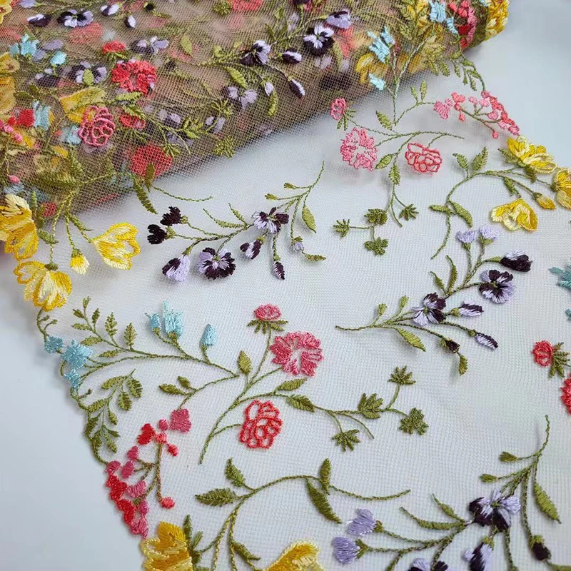 Двусторонняя кружевная отделка с цветочной вышивкой 1 метр мягкая сетка для