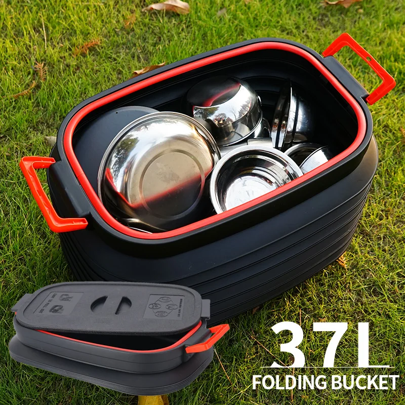 

37L Telescopic Storage Bucket Folding Fishing Barrel Car Sundries Box Multifunctional Outdoor Bucket with Lid Camping Tools