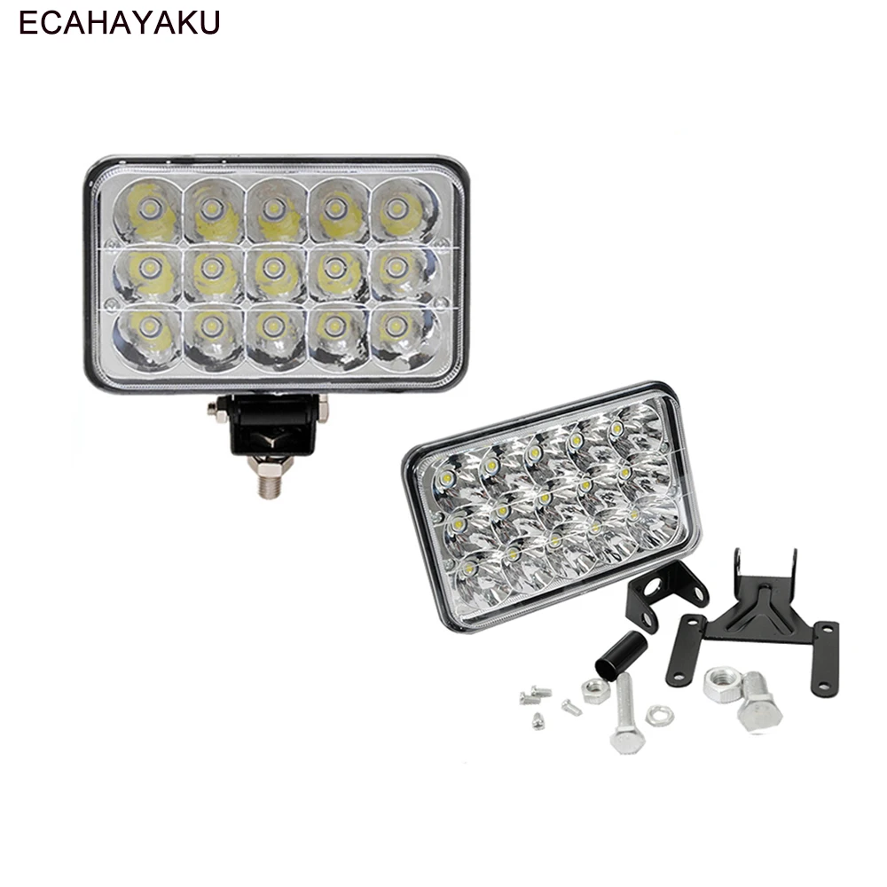 

2 PCS ECAHAYAKU 5" LED HEADLIGHTS SEALED HI/LO BEAM 4x6 HEADLAMP 15x3W RECTANGLE 3000LM HEAD LIGHT 12V FOR TRUCKS PICKUP ATV SUV