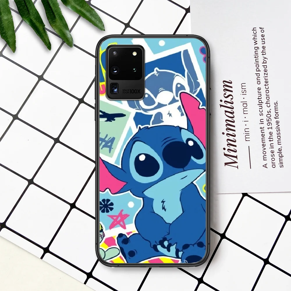 

Cute Lovely Cartoon Stitch Phone Case For Samsung Galaxy Note S 8 9 10 20 Plus E Lite Uitra black Cell Soft Bumper Painting