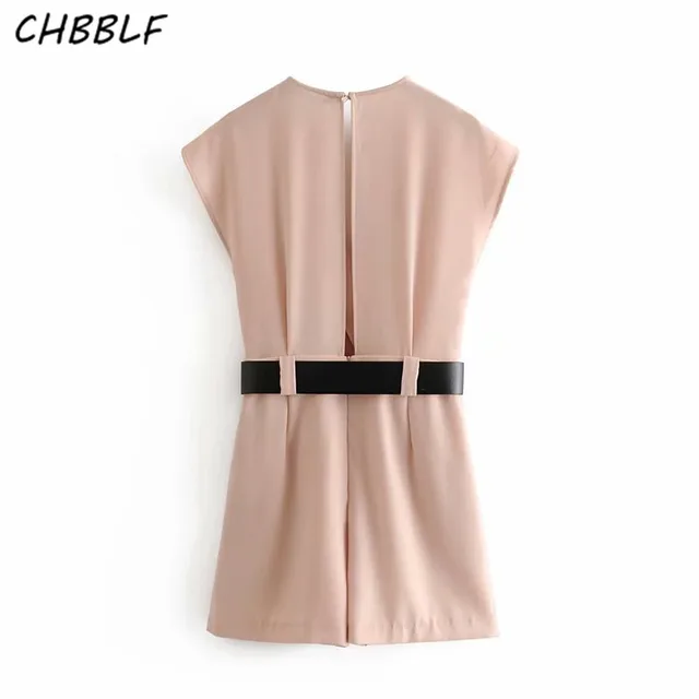 CHBBLF women elegant V neck playsuits bow tie belt short sleeve pockets button decorate female chic stylish jumpsuits HJH2334 3