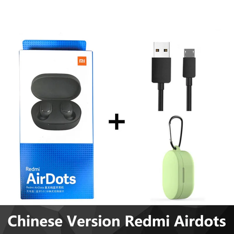 cn green case Оригинальные беспроводные наушники xiaomi Redmi Airdots TWS, голосовое управление, Bluetooth 5,0, подавление шума, управление краном, быстрая - Цвет: cn green case