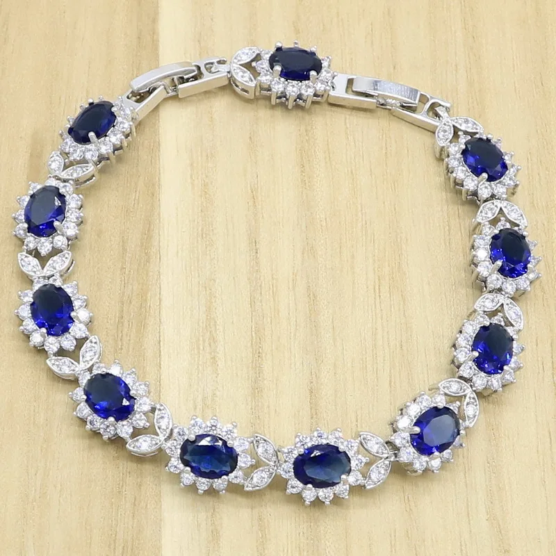 Синий кубический цирконий серебряного цвета свадебный браслет серьги ожерелье