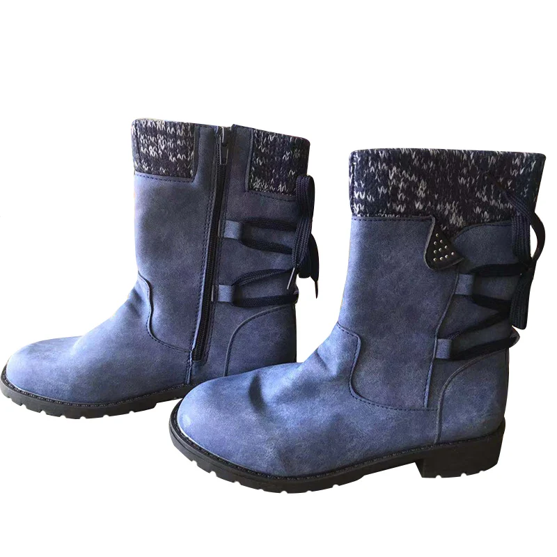 

2020 Women Winter Mid-Calf Boots Flock Winter Shoes Ladies Fashion Snow Boots Shoes Thigh High Suede Warm Botas Retro Booties