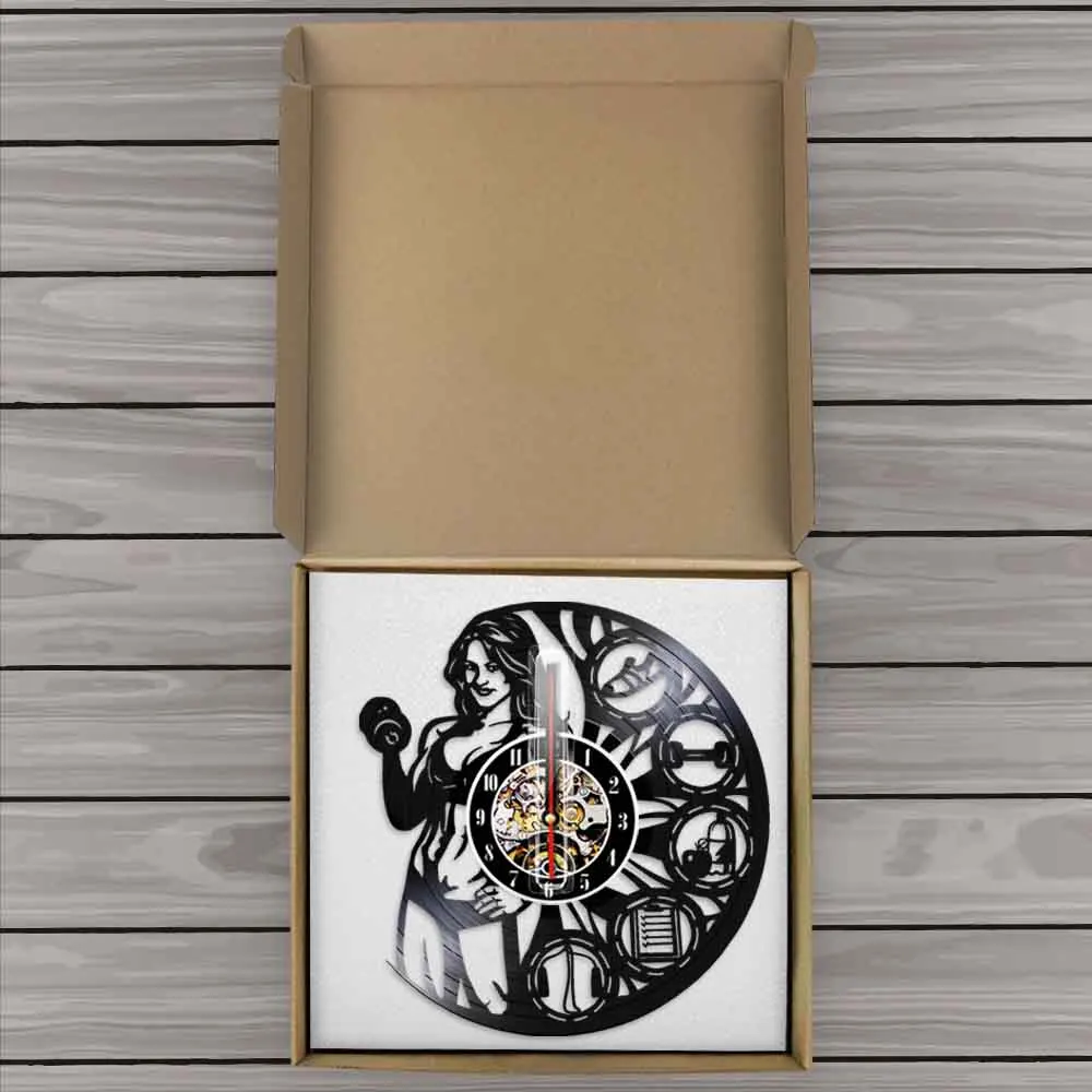 Женские настенные часы с виниловой пластиной для бодибилдинга и тяжелой