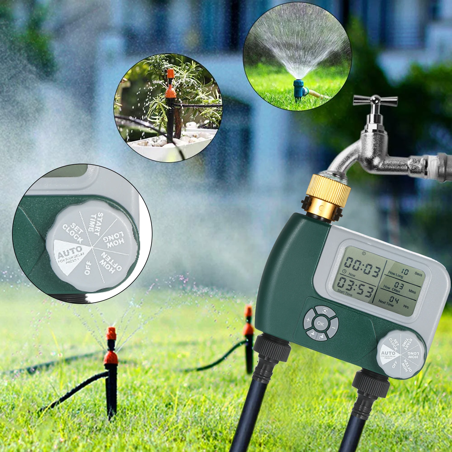

Programmable Digital Hose Faucet Timer Battery Operated Automatic Watering Sprinkler System Irrigation Controller with 2 Outlet